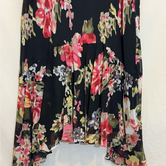 E-153 Lola P. Black & Red Floral Elastic Waist Lined Maxi Skirt Size L - Picture 7 of 10